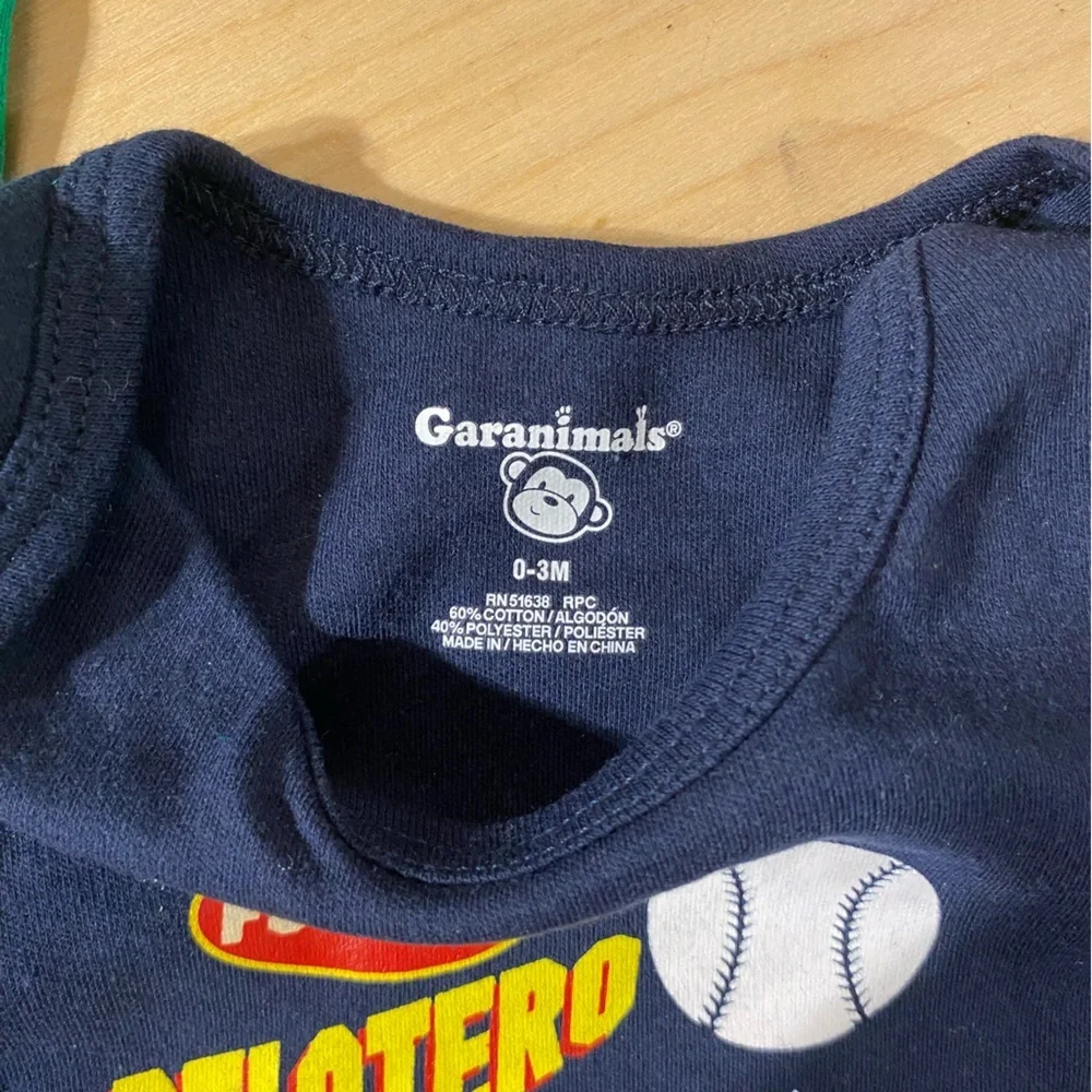 4 Garanimals Comic and Sports Baby Bodysuits - Red, Green, Navy 0-3M (OQ)